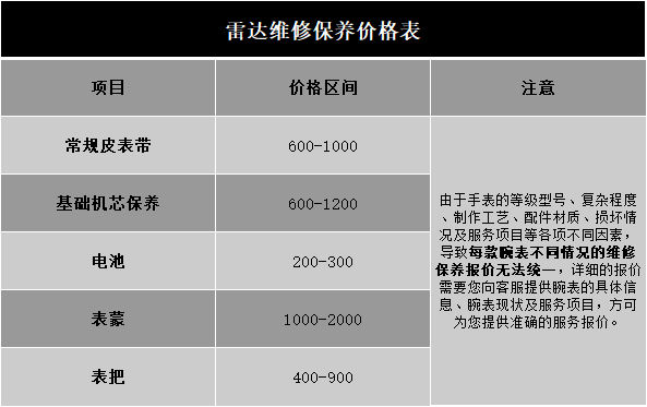 苏州雷达手表售后维修保养价目表（图）